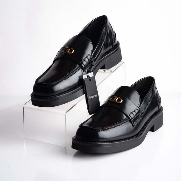 Massimo Dutti Womens Leather Loafers Shoes Black US 9 EU 40...